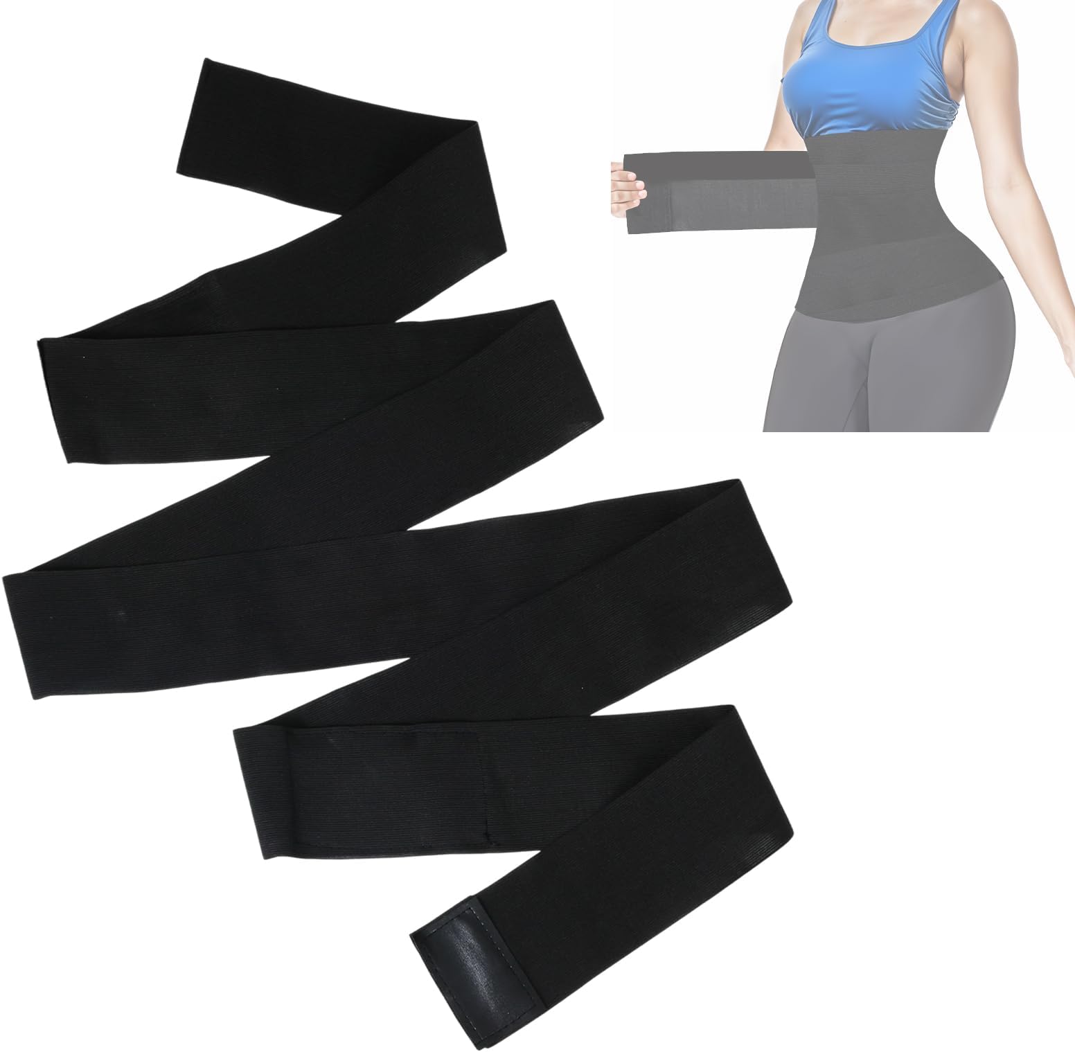 4 Meter Waist Trainer Wrap, Elastic Tummy Bandage Stomach Wraps for Belly Fat, Postpartum Waist Band Lumbar and Back Support Compression Wrap for Body Shaping Black, Black, One size