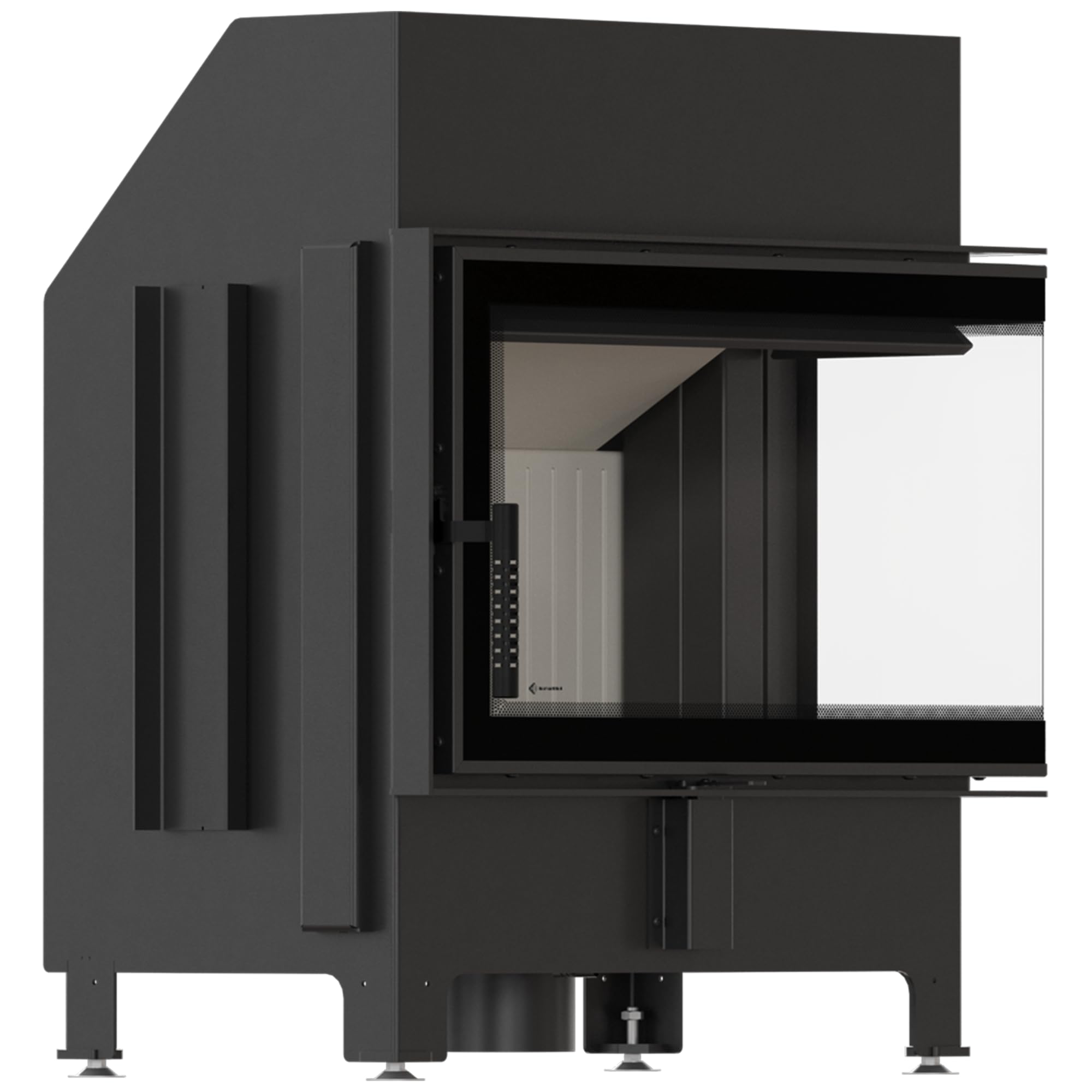 KRATKI Inserto per camino in acciaio a legna ZIBI 9,9 kW Ø180 destro A+ ECO | Acciaio nero, efficienza 86%, classe A+. Ecodesign, BImSchV 2, Flamme Verte 7; per recupero calore.; combustione efficiente