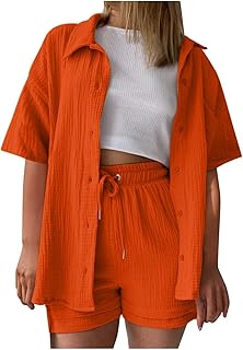 2025 - Camisa de manga corta y pantalones cortos casuales para mujer, conjunto de 2 piezas, cómodo traje de verano para mujer, pijama de verano