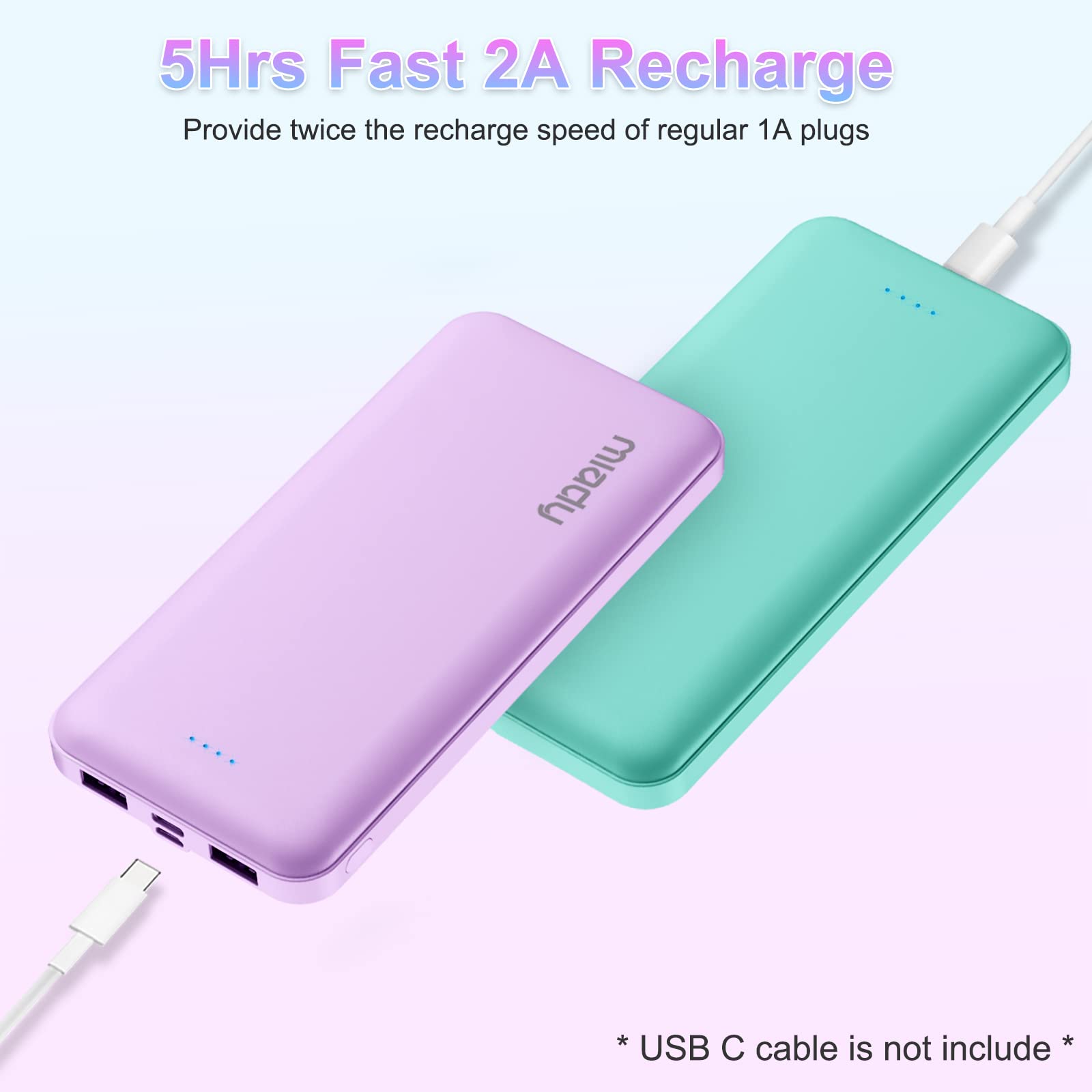Power Bank 10000mAh, Bateria Portatil con Cable USB-C Integrado, Bateria Externa