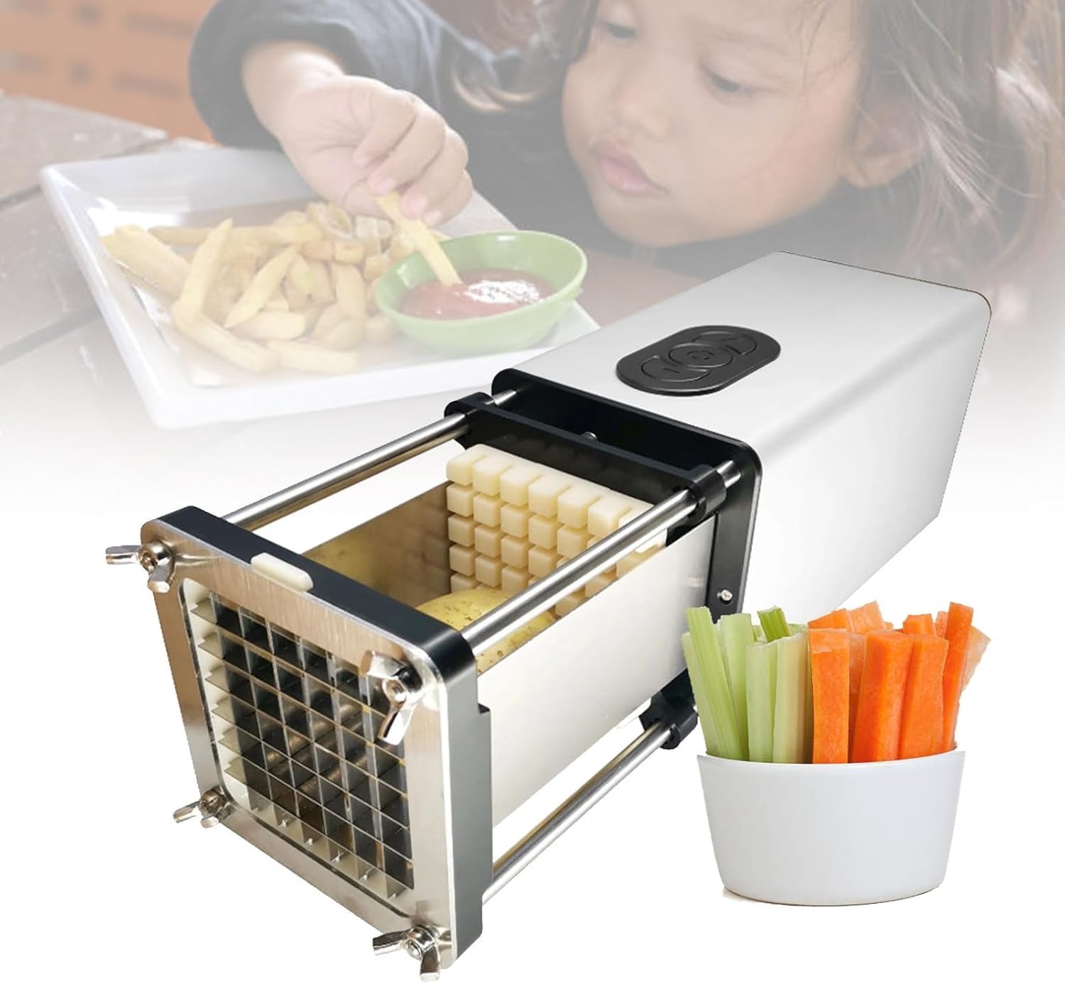 ASerZenith Electric Potato Cutter, Automatic French Fry Cutter Machine, Large Capacity Vegetable Chopper, For Carrots And Cucumbers,Silver
