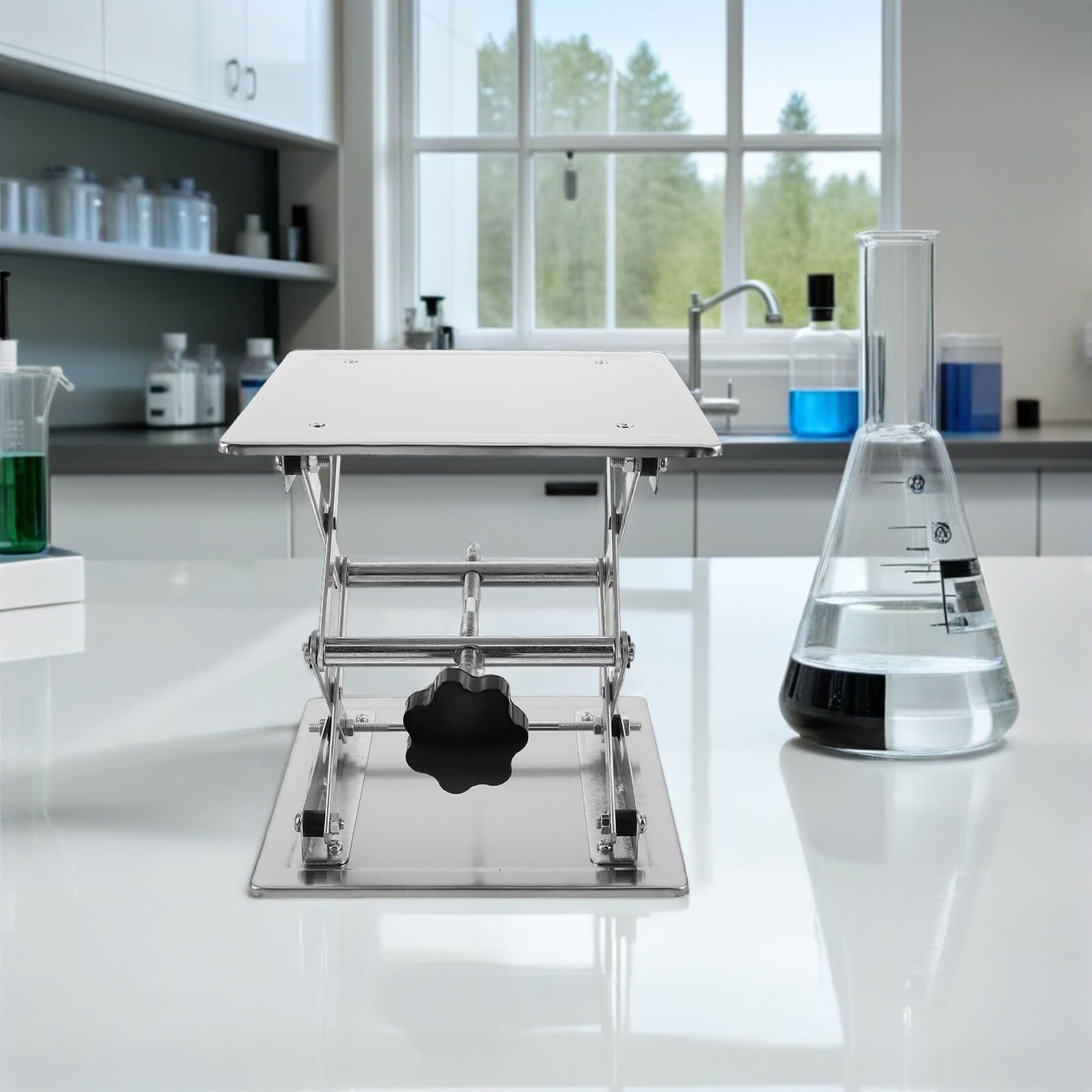 Hemobllo Plataforma Elevadora Manual De Acero Inoxidable Para Laboratorio Ajustable De Soporte De Gato De Laboratorio Para Mesa De Trabajo De Altura Variable