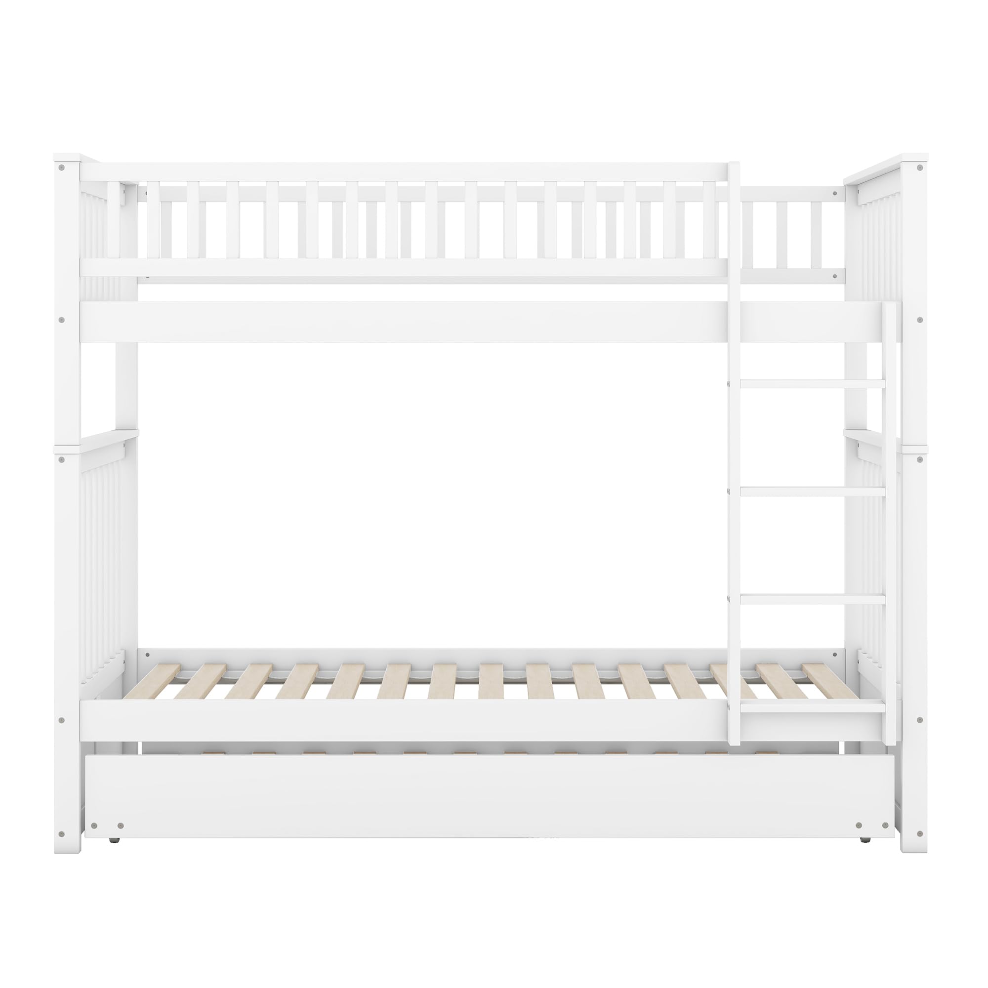 90 x 200 cm Litera, cama triple, cama infantil de madera con cama nido de 90 x 190 cm, barandilla alta, escalera estable, con somier (blanco), WX000811