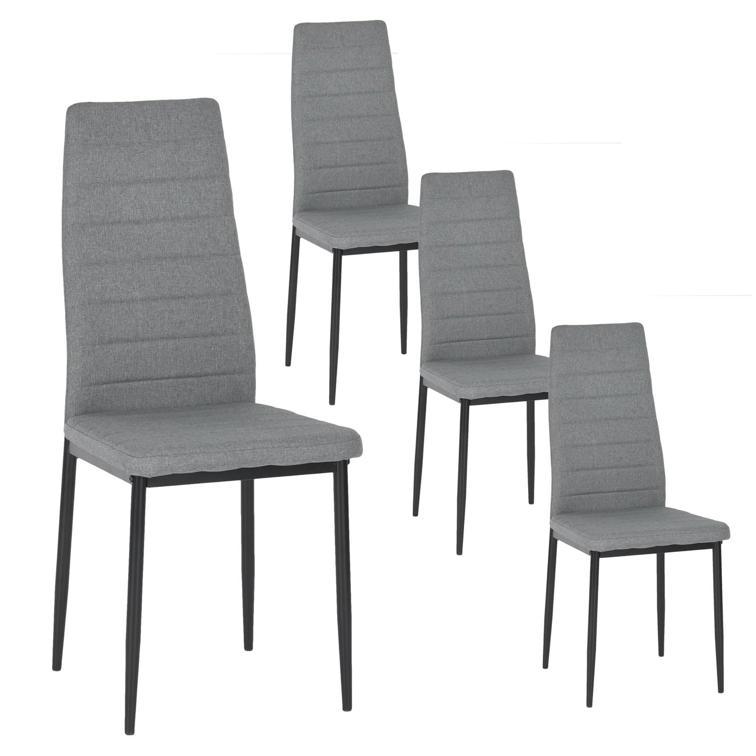 Juego de 4 sillas de comedor, silla de cocina, cómoda, silla acolchada con tela, respaldo, patas metálicas, silla de comedor asiento, gris