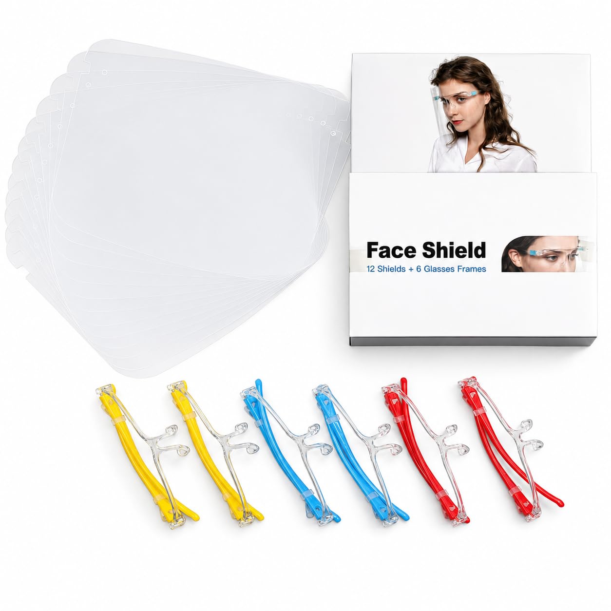 Face Shields Set with 12 Replaceable Anti Fog Shields and 6 Reusable Colored Glasses for Man and Women to Protect Face and Eyes — Amazon image 6