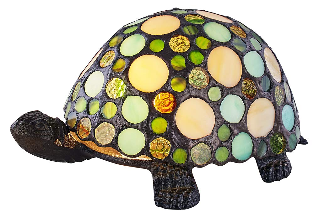 Happy Homewares Green/Amber/Bronze Handmade And Pebble Glass Tortoise Tiffany Lamp With Base
