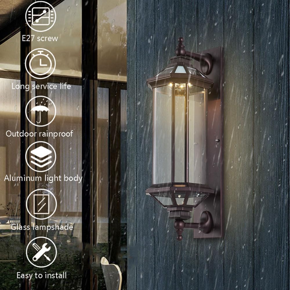 Cabin Decor Rustic Wall Sconce, Lantern Wall Lamp E27 Metal Glass