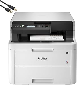 Brother HL-L3290CDW Compact Digital LED Color All-in-One Printer for Home Office with Convenient Flatbed Copy & Scan, Plus Wireless Duplex Printing, 25 ppm, 600x2400 dpi - BROAGE 10 Feet Printer Cable