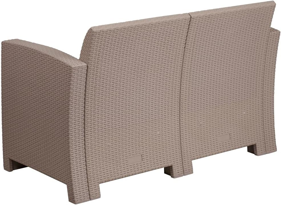Flash Furniture Light Gray Faux Rattan Loveseat with All-Weather Light Grey Cushions : Everything Else