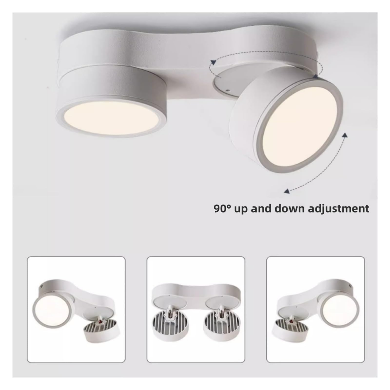 Faretti a Doppia Testa LED UltraSottili, Senza Foratura, ad Angolo Regolabile, per Soggiorno, Guardaroba e corridoio (Bianchi, 3000K_DIMMERABILI)