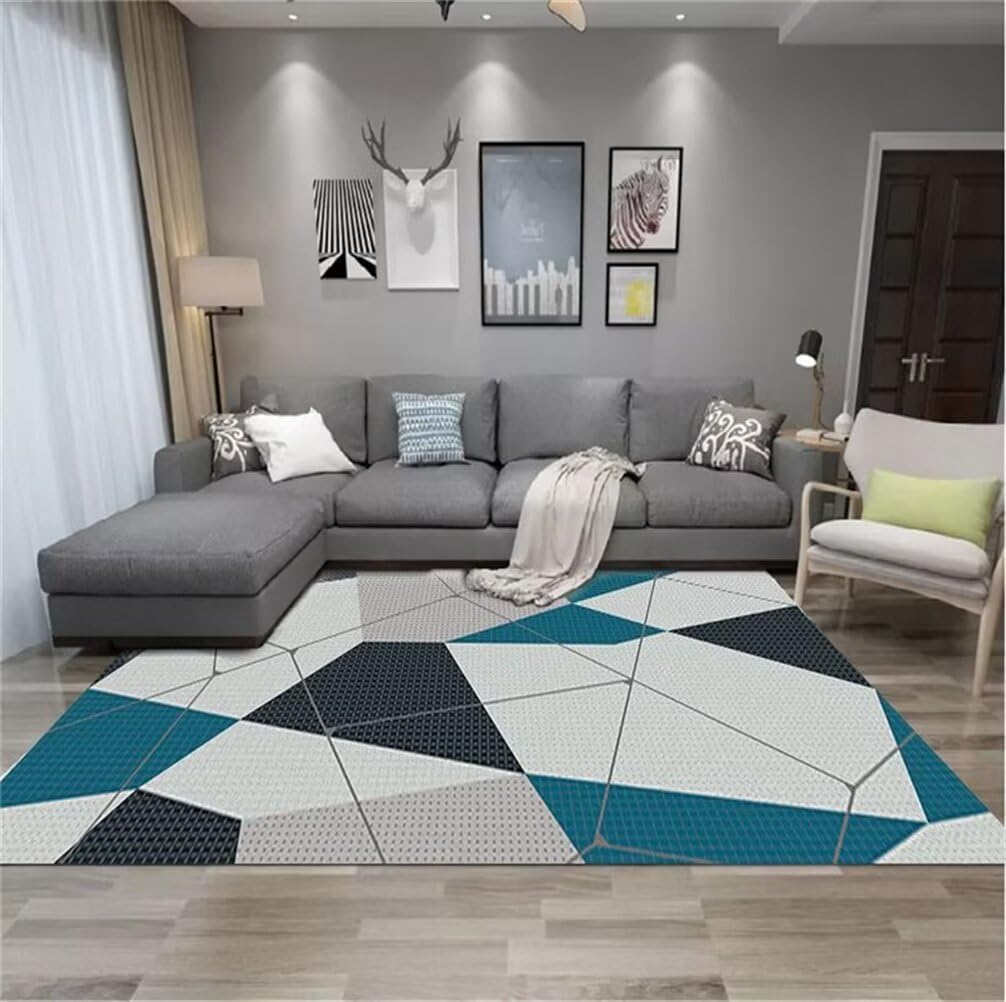 Tapis salon lavable en machine géométrique gris 100x150cm