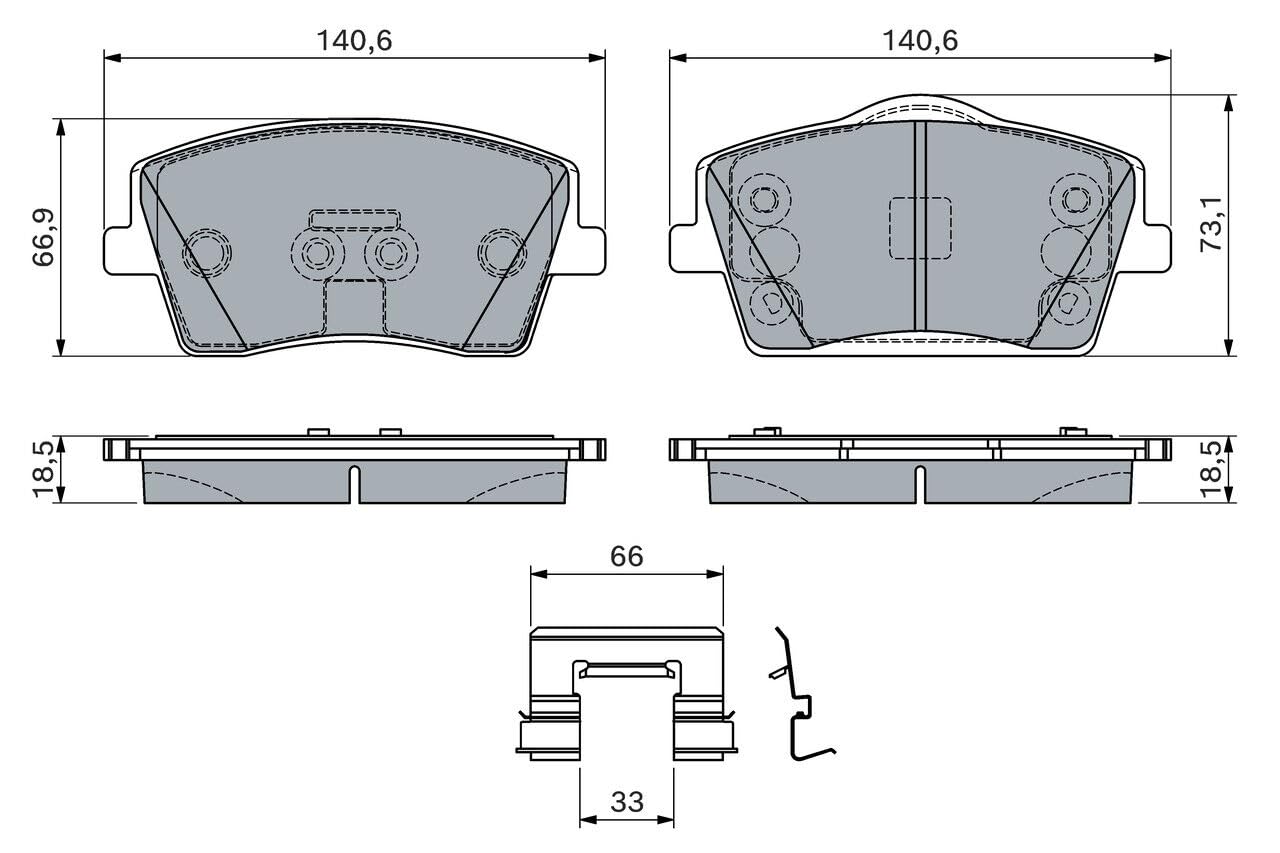Bosch BP2843 Pastillas de freno - Eje delantero - certificación ECE-R90 - 1 juego de 4 pastillas