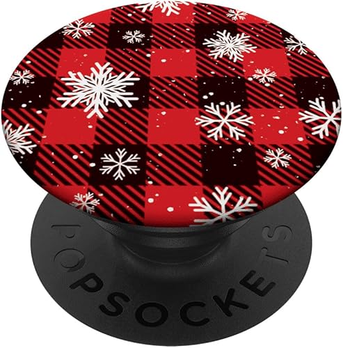 Bonito patrón de cuadros navideños y copos de nieve para mujer, PopSockets estándar PopGrip
