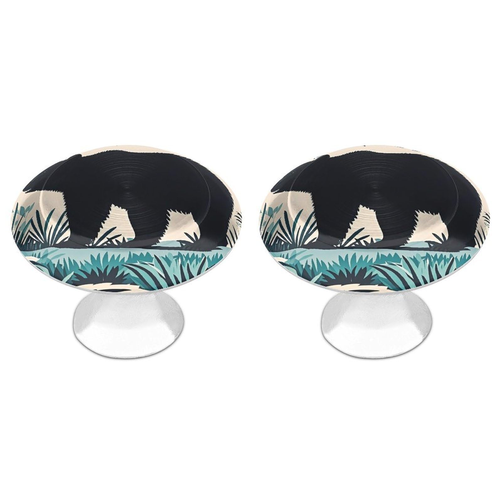 QMNLKH Bear Silhouette Cabinet Knobs for Home, Round Drawer Pulls for Kitchen, Personalized Cupboard Handles with Screw, Fashion Dresser Knobs for Office, Drawer Handles, 2 Packs