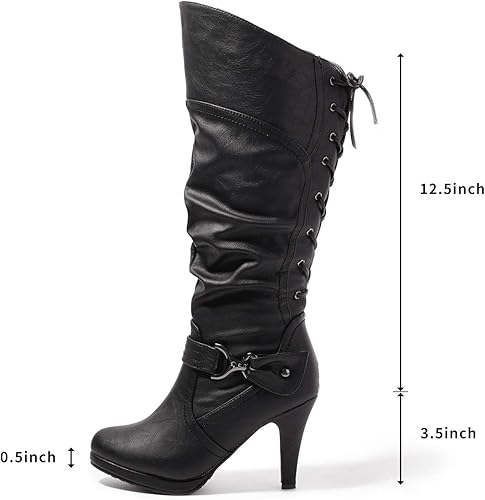 Miniatura 6 de katliu Botas altas hasta la rodilla para mujer, con cordones en la espalda, botas de tacón alto holgadas