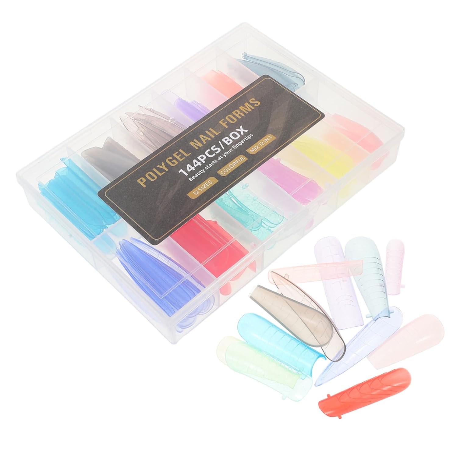 Wakauto 144pcs Salon Nails Accessories Full Nails Tips Set with Snug Fit and Adhesion, Plastic Coffin and Square Shapes for DIY Manicures at Home or Professional Use