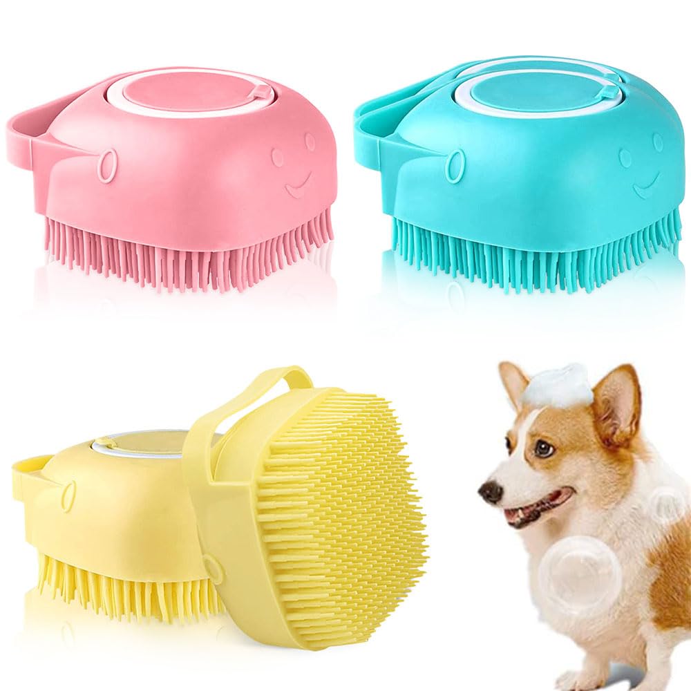 Udbrud Badebürste für Hunde, 4 Stück Silikonbürste für Haustiere mit Duschgelspender für Haustiere für Hunde und Katzen