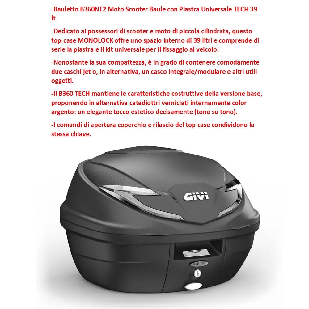 COMPATIBLES con SYM Jet X Maletero Superior para PORTAEQUIPAJES Trasero Moto Scooter B360 Tech 39LT+Placa+Red/ARAÑA para 2 Cascos Jet-1 Casco Completo Completo/Modular