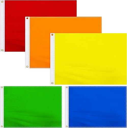 Mixweer Paquete de 5 banderas de color sólido de 2 x 3 pies, juego de banderas multicolor de color puro, banderas de poliéster 150D con ojales para
