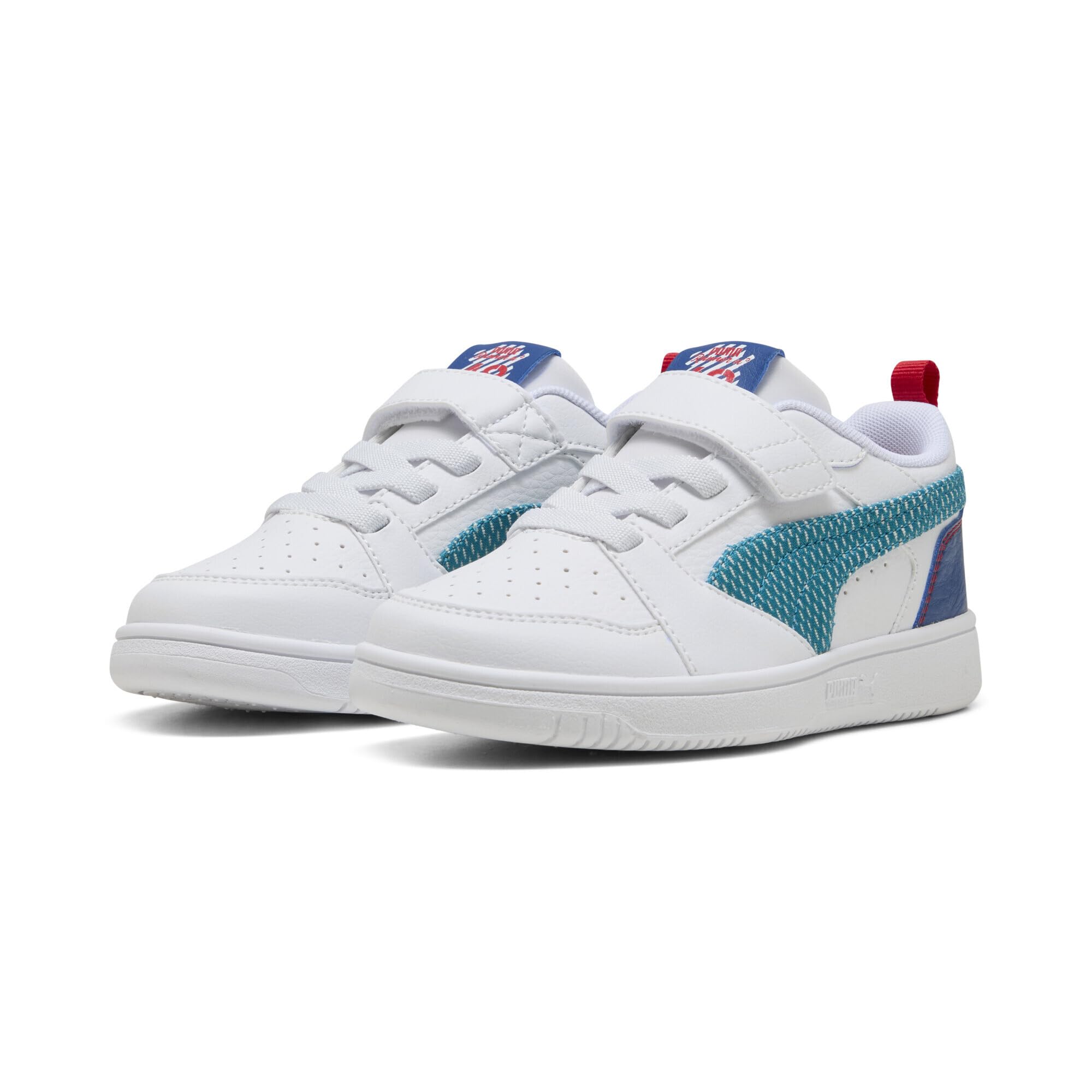 PUMA Unisex Çocuk Puma Rebound V6 Lo AC+ PS Spor Ayakkabı PUMA White-Blue-Clyde Royal 34