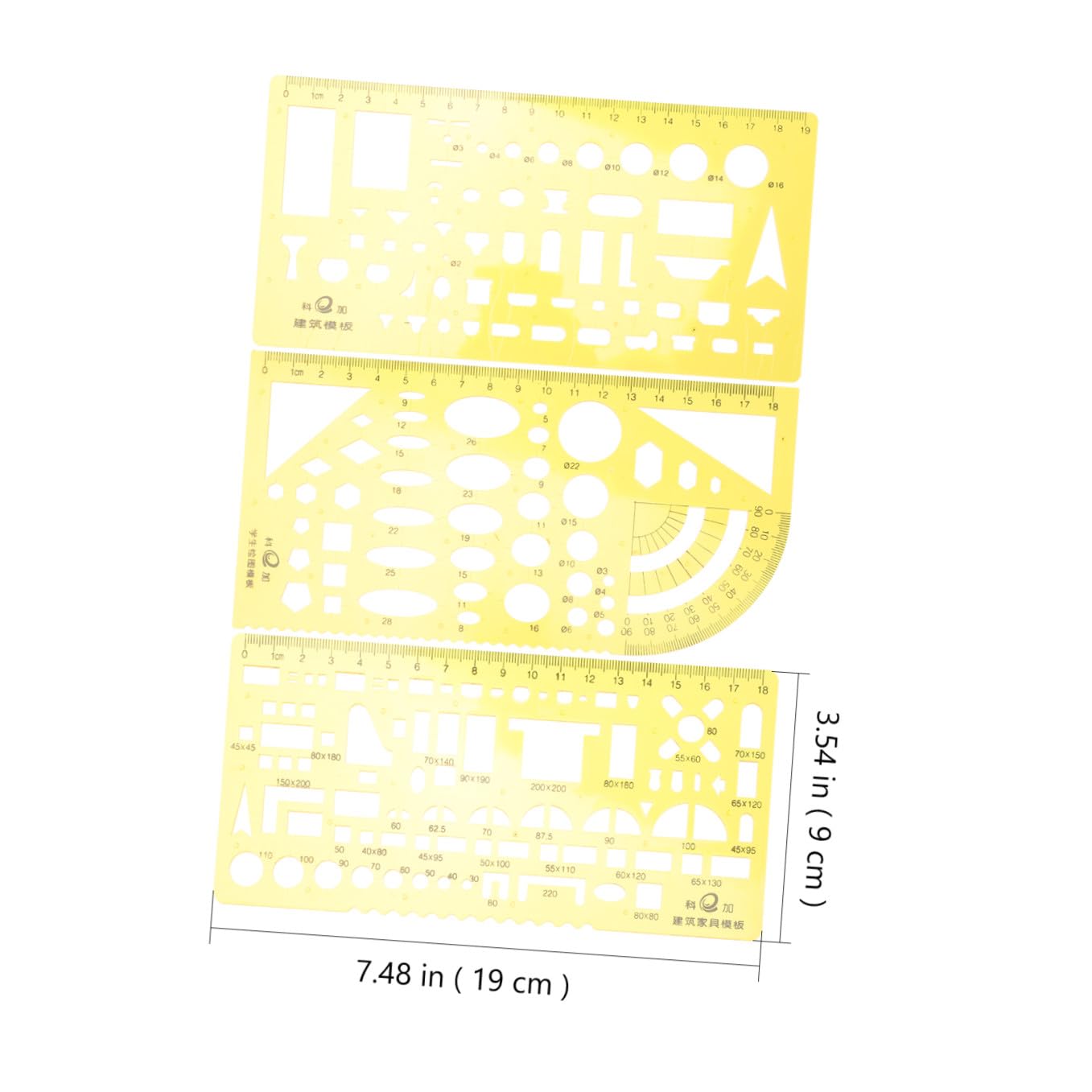 HOMSFOU 3 Sätze Geometrisches Zeichentemplate Teiliges Maßwerkzeug aus für Schule Büro und Architektur für Präzises Zeichnen von Kreisen und Kurven