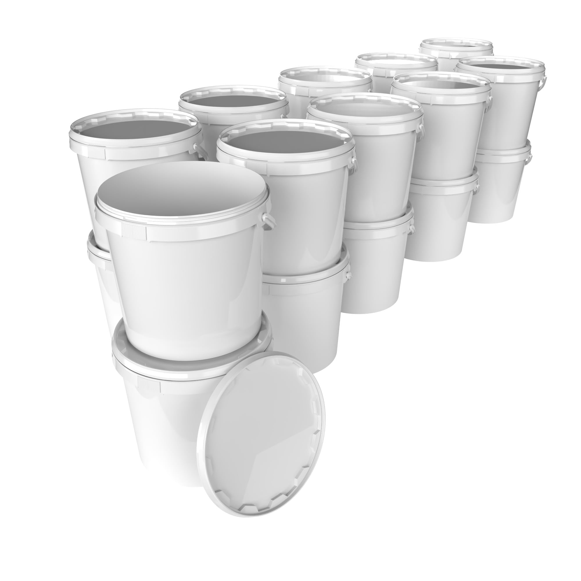 Emmer met deksel, 2 l, wit, rond, kunststof emmer, geschikt voor levensmiddelen en fijnvoeding, luchtdicht en stabiel, leeg met handvat en deksel, geschikt voor levensmiddelen, waspoeder, dierenvoer
