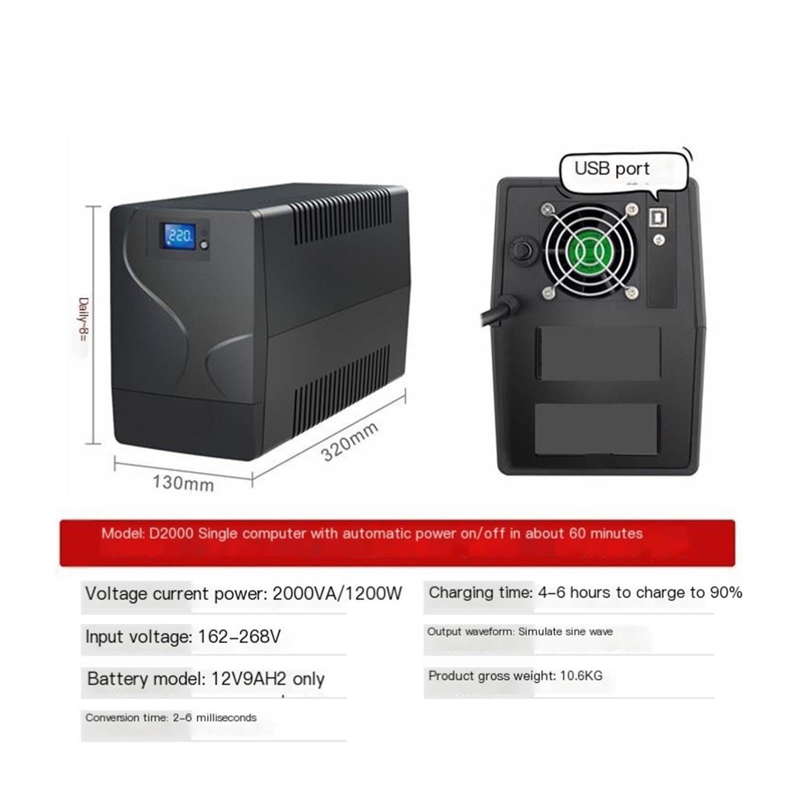 Alimentation sans Interruption UPS 2000VA, Alimentation de Secours 1200W