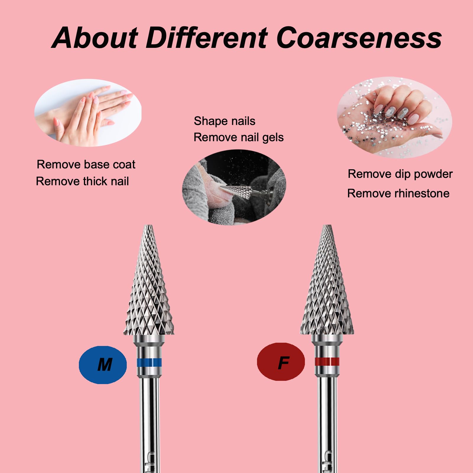 Punte per trapano per unghie, punta conica professionale in carburo per unghie, punta multiuso per rimuovere cuticole e pelle morta, punta di sicurezza per smalto gel sotto unghie, manicure