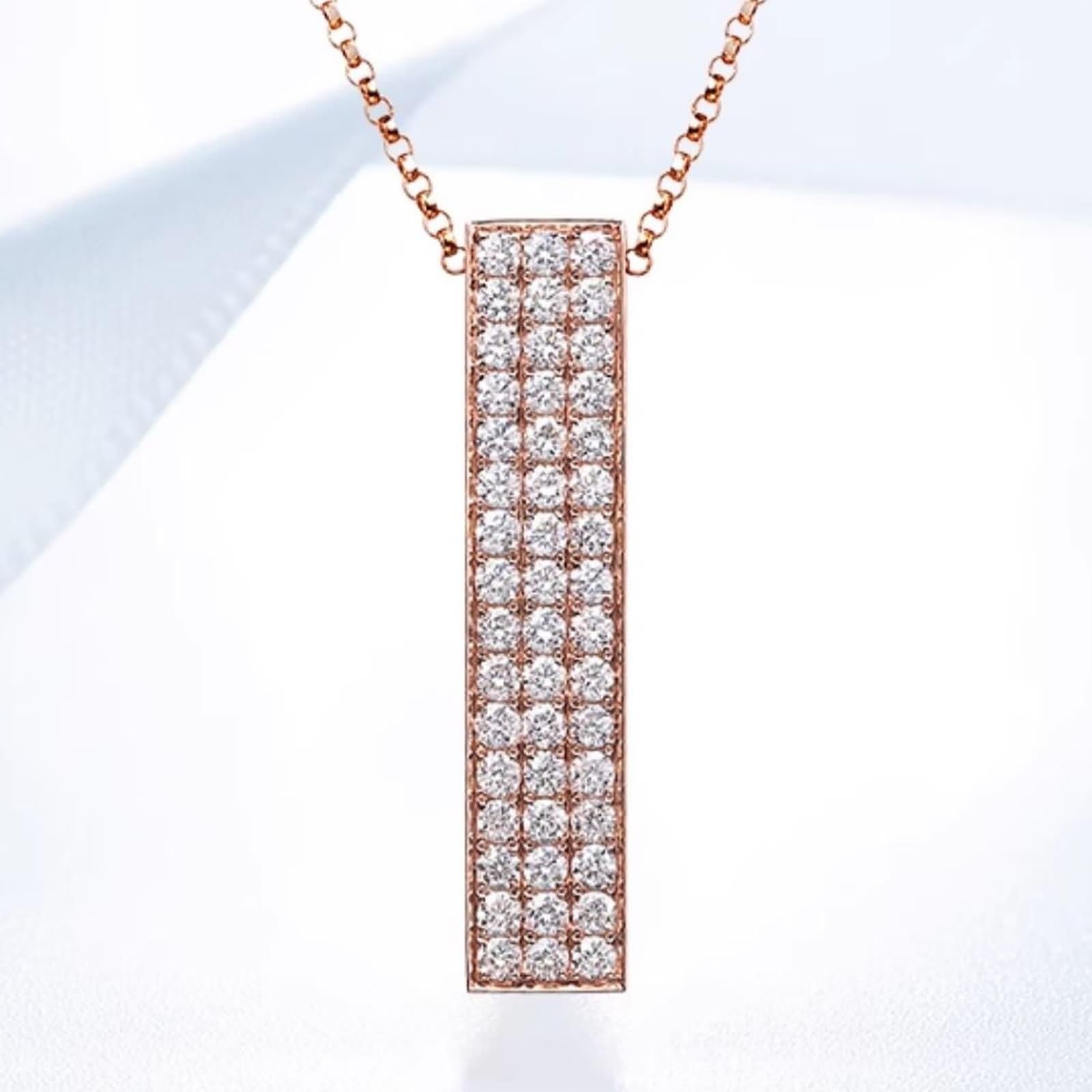 Collar de eslabones de cadena para mujer, collar rectangular con diamante creado en forma redonda, oro rosa de 9 quilates, 14 y 18 quilates