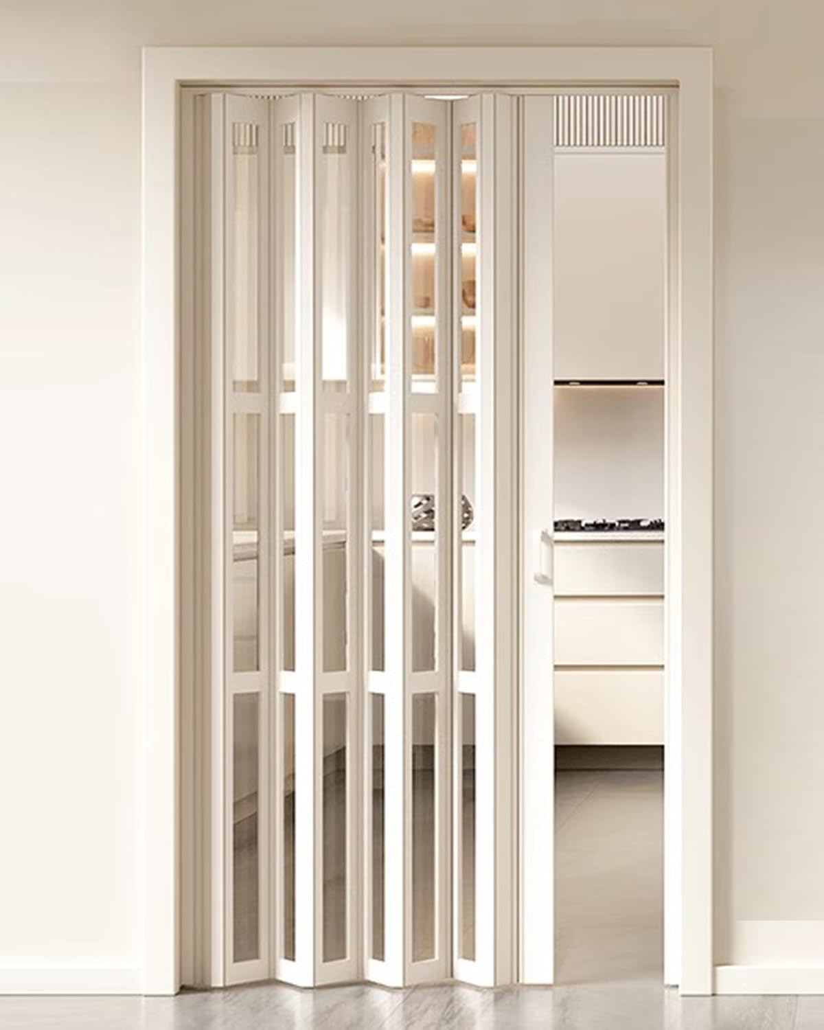Puerta de acordeón plegable de madera para baño y armario, panel de pantalla retráctil con asa (76 x 101 cm), ideal para ahorrar espacio y soluciones elegantes para el hogar