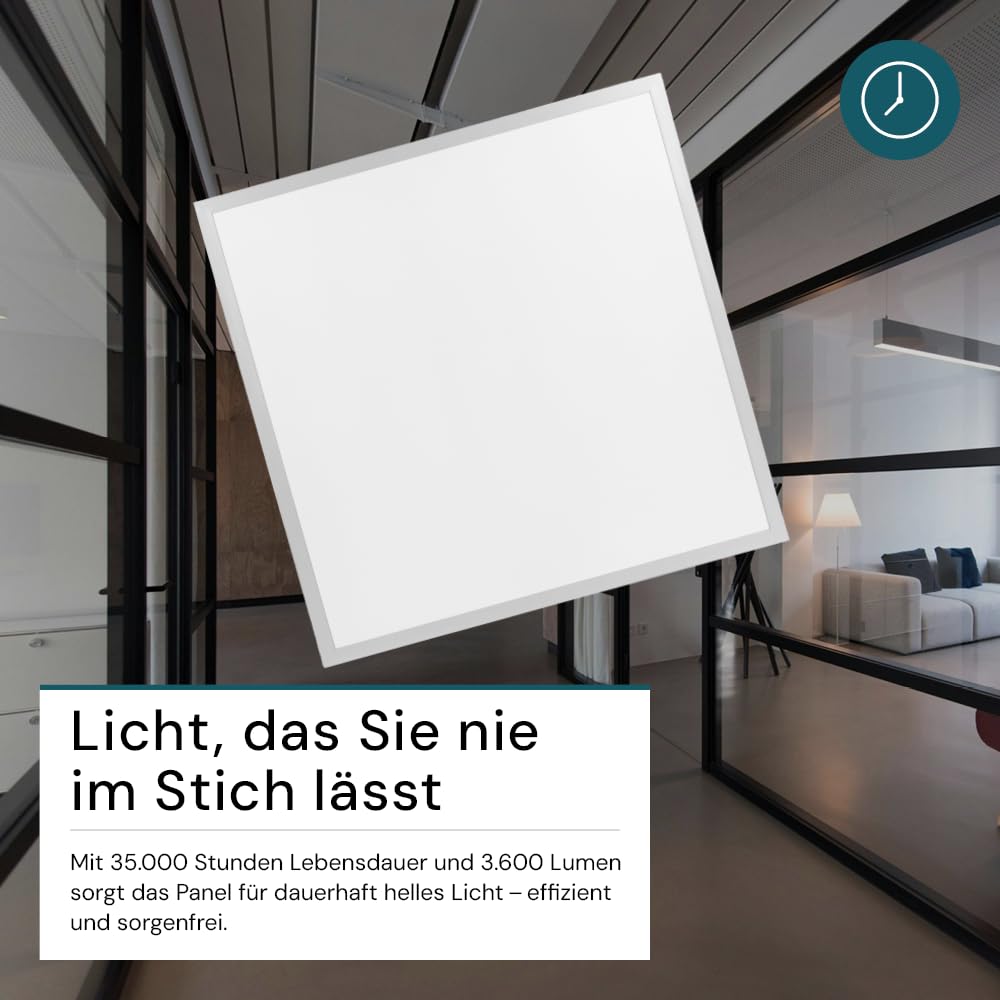 LUXULA 6x LED Panel 62x62cm - Rasterleuchte optimal für Arbeitsplätze Büro - Backlit - UGR<19 blendfrei - 40W 4400lm - 4000K Neutralweiß - flimmerfrei - inkl. Netzteil