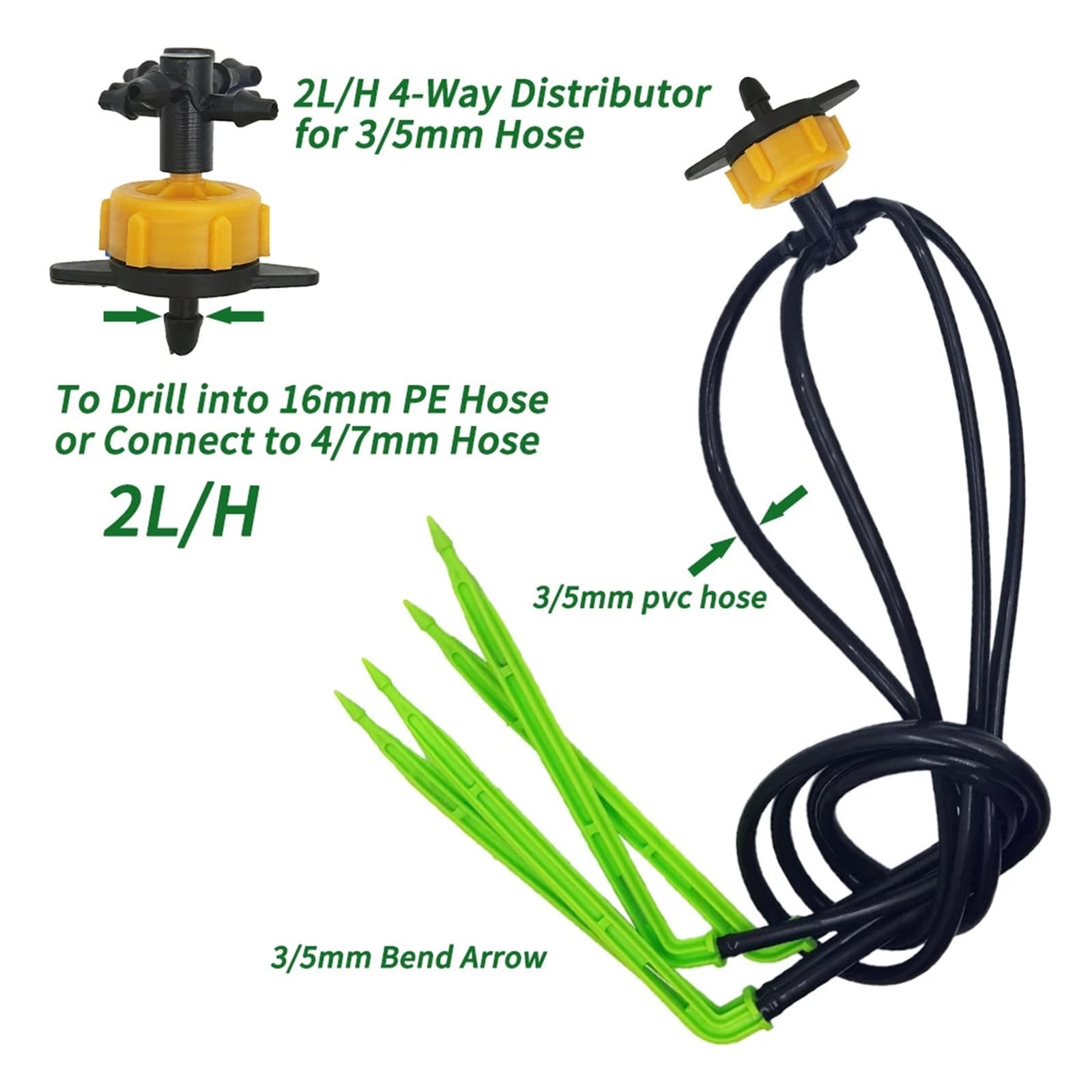 50-1000 goteros verdes de 1/8 pulgadas for sistema de microgoteo de jardín | Emisores de flechas curvadas for riego por goteo de jardines en macetas.(Black-1000pcs)