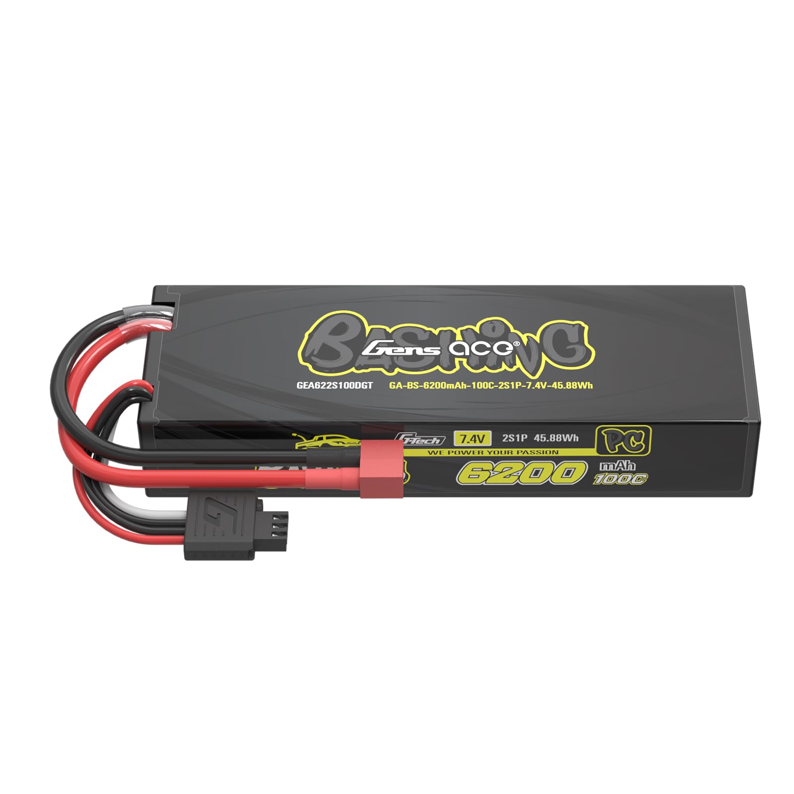 Gens ace 2S LiPo akumulator 7,4 V 6200 mAh 100C twarda obudowa z wtyczką Deans – RC akumulator samochodowy do 1/18 mini modeli