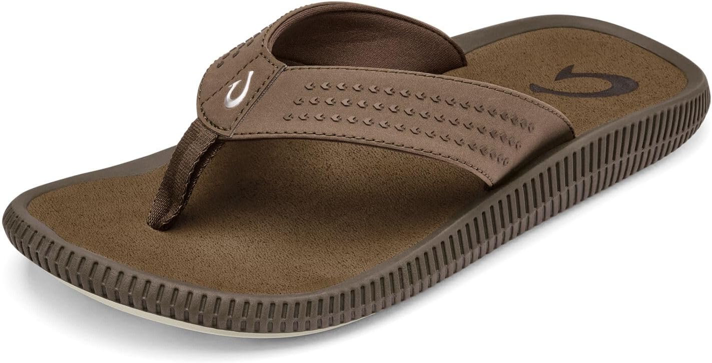 OLUKAI Ulele Men's Beach Sandals, Quick-Dry Flip-Flop Slides, Water Resistant Suede Lining & Wet Grip Soles, Soft Comfort Fit & Arch Support