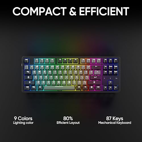 Miniatura 2 de ARZOPA Teclado mecánico inalámbrico para juegos, 87 teclas con retroiluminación RGB para montaje en PC, teclado mecánico compacto intercambiable en