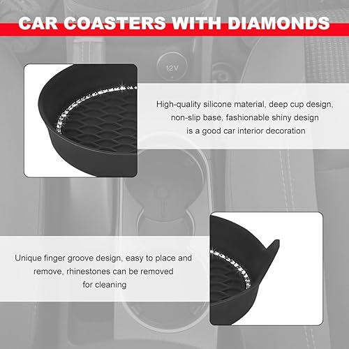 Miniatura 3 de 4 posavasos de automóvil, de silicona con cristales brillantes, antideslizantes, con diamantes de imitación, a prueba de golpes, alfombrilla