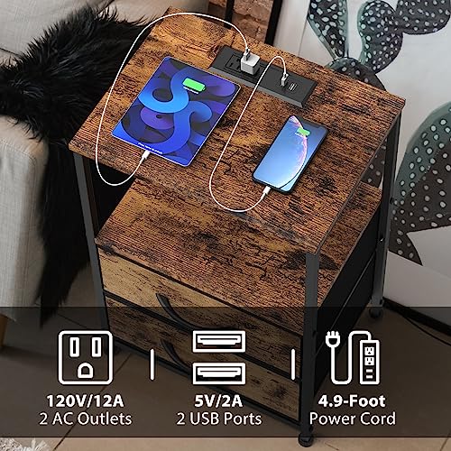 Ybing Nightstand With Charging Station End Table With Usb Ports And Outlets Bedside Table With Open Shelf Side Table With Fabric Drawers Industrial Night Stand For Bedroom Living Room (Brown) #TOP5