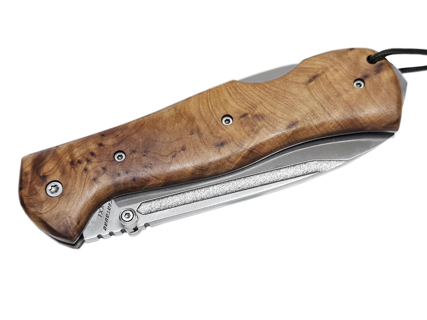 Miguel Nieto Navaja Centauro Tuya XXL 08-S, Plegable, con hoja en acero inoxidable Böhler N695 de 10 cm. y empuñadura en madera de Tuya, Hueco con cordón fiador incluido