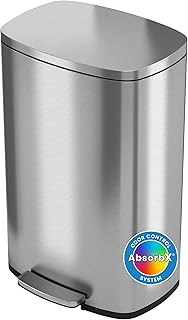 iTouchless SoftStep 50 Liter / 13.2 Gallon Stainless Steel Step Kitchen Trash Can, Soft-Close Lid, AbsorbX Odor Filter & Removable Inner Bucket, Slim Rectangular Pedal Recycling Bin for Home, Office