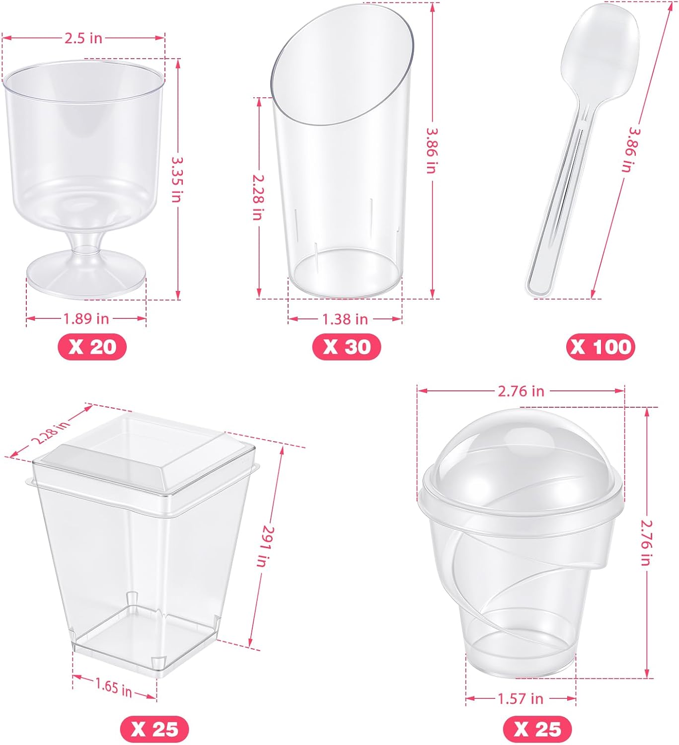 [100 Pack] Small Dessert Cups with lids, 5 oz Clear Parfait Cup with Spoon
