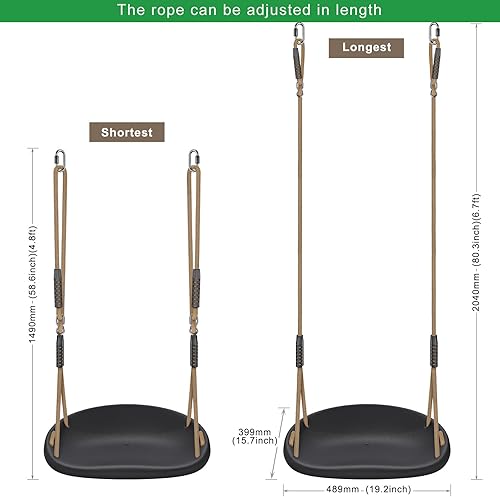 Miniatura 4 de Paquete de 2 columpios resistentes de capacidad de 500 libras con tabla de columpio más ancha y cuerda ajustable en altura de 50 a 80 pulgadas,
