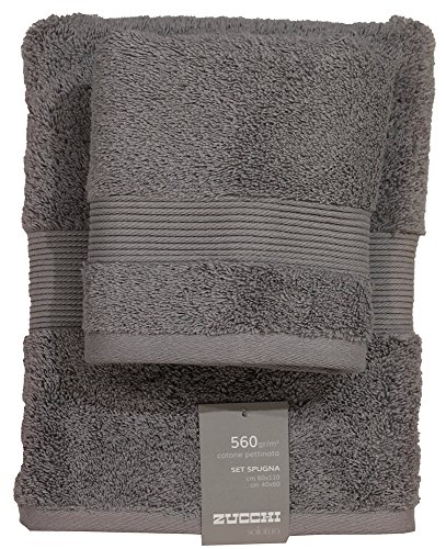 Zucchi Solotuo - Set de toallas de rizo de 2 unidades, 1 toalla de invitados de 40 x 60 cm + toalla de 60 x 110 cm, 100% rizo de algodón puro de 560 g/m² OMBRA - 1736