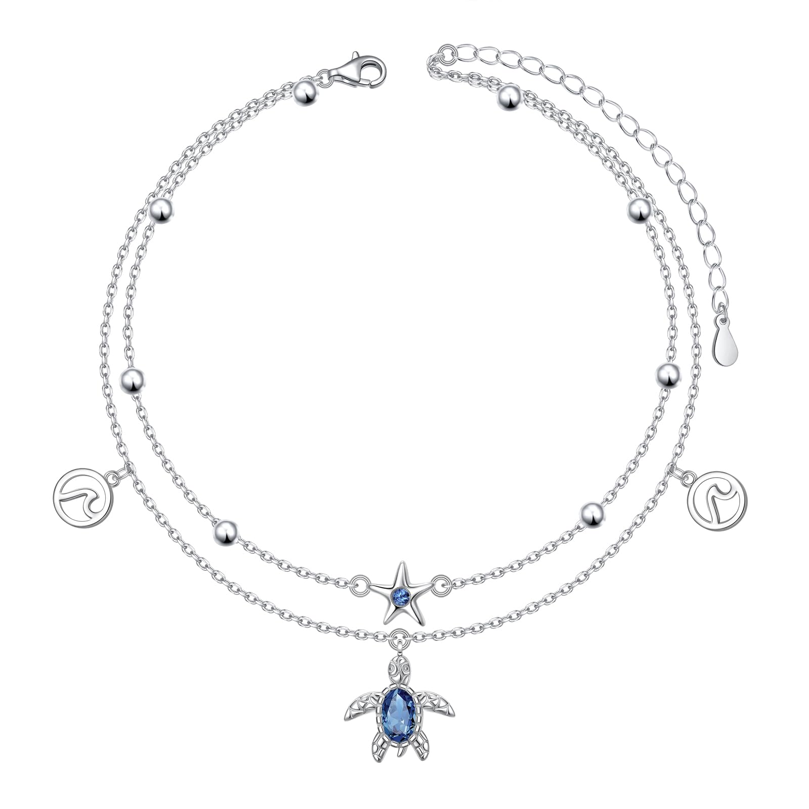 Cavigliera da donna in argento sterling 925, con simbolo dell'infinito, con cuore, classica, regolabile, con perline, gioielli estivi, per donne e ragazze, 27,94 Zentimeter, Argento sterling