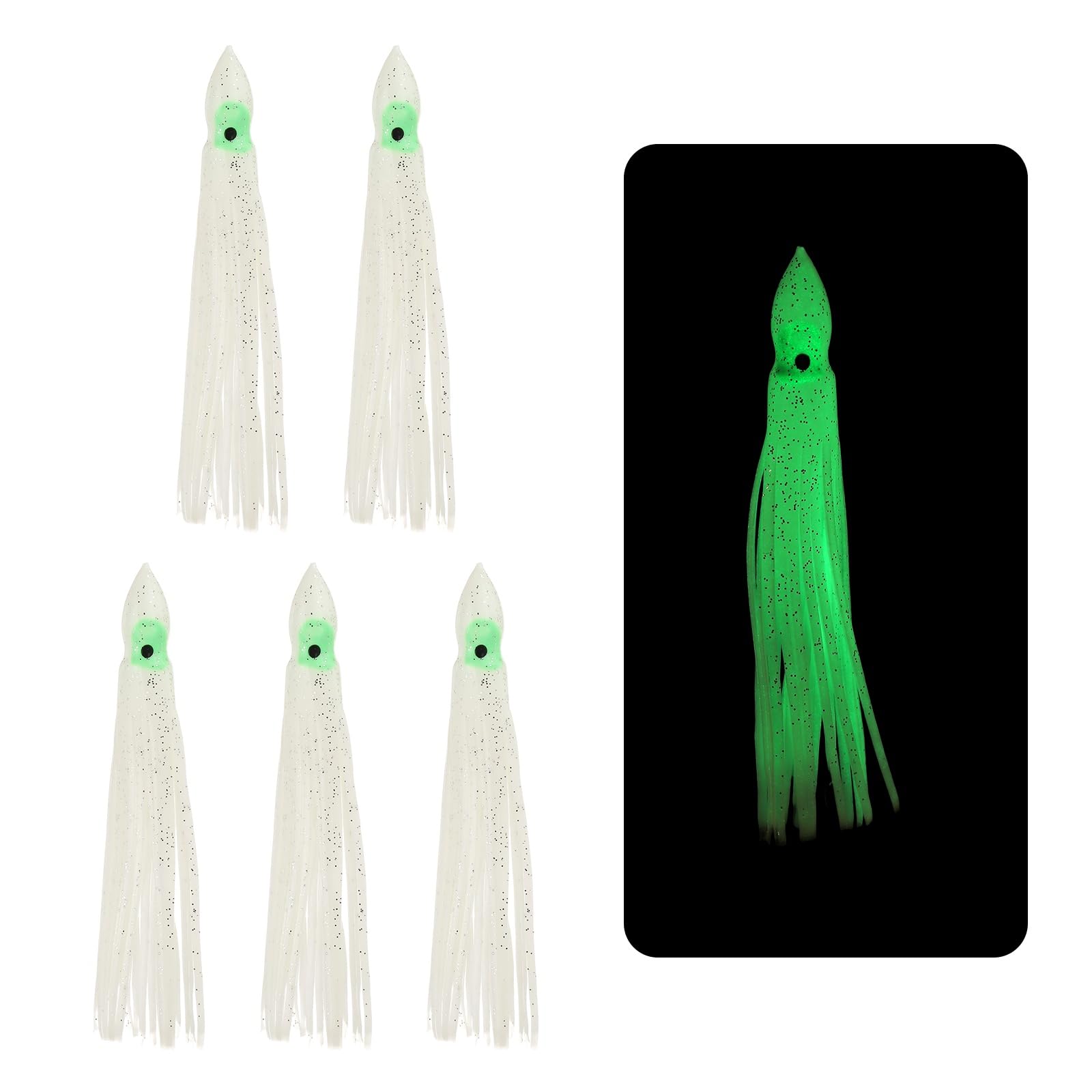 YELARXI Fishing Squid Skirts Glow Soft Plastic Trolling Lures Fit for Bass Trout Salmon Saltwater Fishing Bait