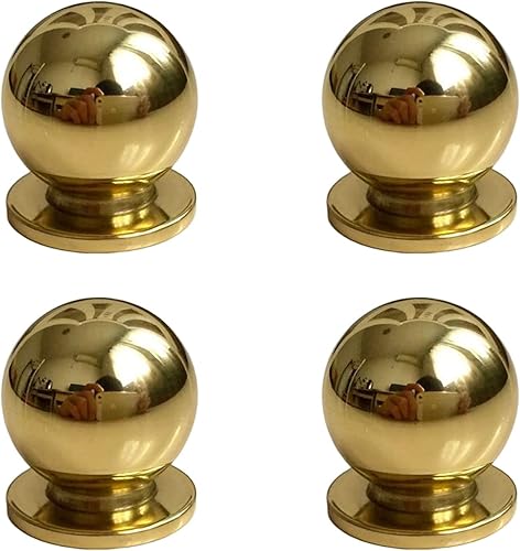 Miniatura 5 de RZDEAL 4 tiradores redondos de latón macizo de 1-18 pulgadas, pomos de cajón de gabinete de latón antiguo, manijas de cocina modernas