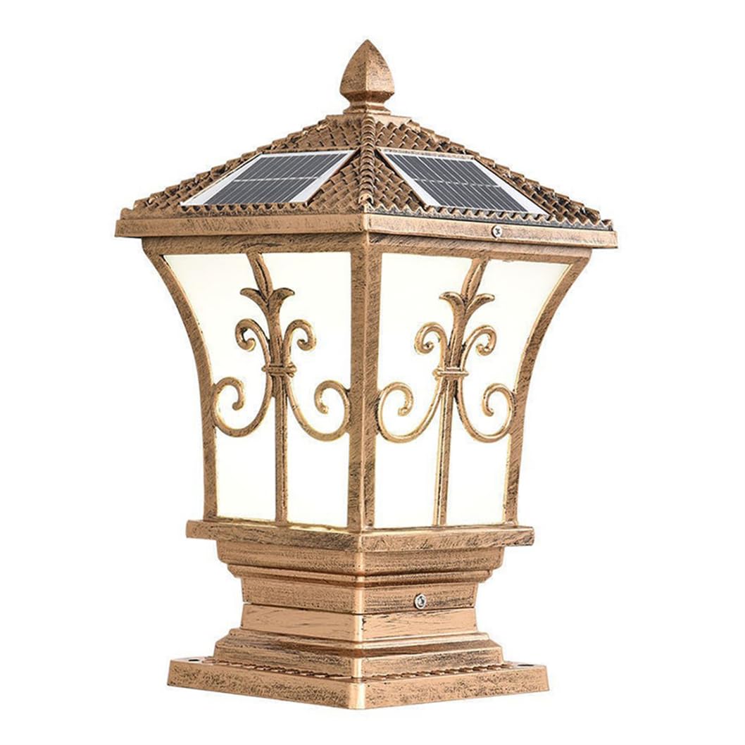 HCIPJQY European Led Decoration Solar Bollard Column Lamp Bronze Waterproof Aluminum Post Light Fixture External Anti-Rust Pillar Outside Lighting for Walkway, Driveway, Patio, Porch