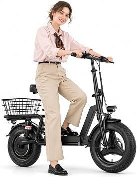 Electric Scooter with Seat for Adults, 1000W Powerful Motor, Max 25Mph Top Speed, 35 Miles Long Range, 14 Tire, E-Scooter with Adjustable Seat, Adjustable Handlebar and Rear Basket