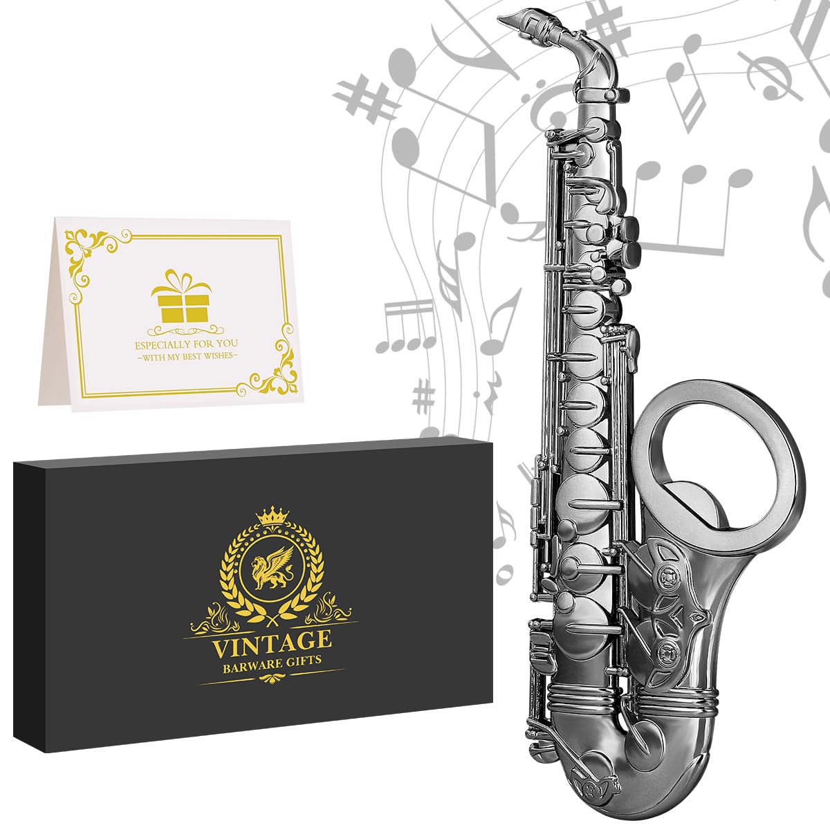 Saxophone Bottle Opener, Unique Beer Opener with Gift Box, Fathers Gifts Christmas Gifts Birthday Gifts for Men Women Dad Husband Boyfriend, Music-Themed Bottle Opener Gifts for Music Lover, Silver — image 1