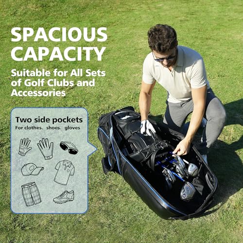 Image of Golf Travel Bags for Airlines with Wheels, Hard Case Top and 1680D Heavy Duty Oxford Protect Golf Clubs, Lightweight and Easy to Maneuver
