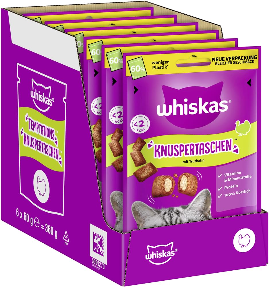 WHISKAS Katzensnacks Knuspertaschen mit Pute 6 x 60 g